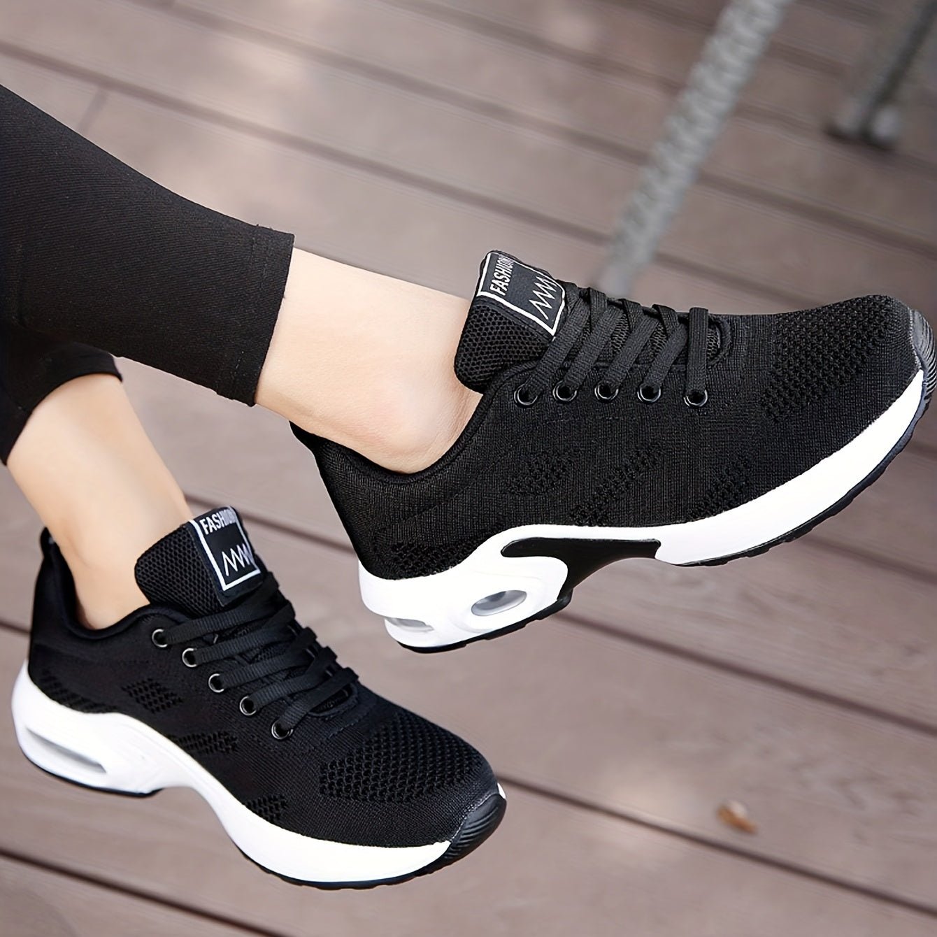 Women's Air Cushion Sole Sneakers, Breathable Knitted Lace Up Running Shoes, Casual Fly Woven Sneakers - AFFORDABLE QUALITY SHOP