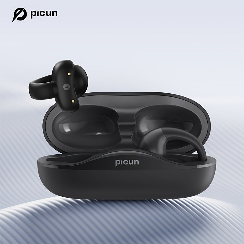 Picun W6 Wireless Earbuds,Wireless Open Ear Sport Headphones,Clip On Wireless Earbuds For Android/IPhone,Air Conduction Headphones,Earring Wireless5.3 Headset For Cycling,Running Workout,Running,Driving.